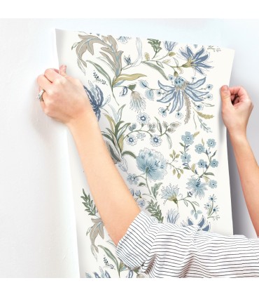 4147-27398 - Teonna Blue Floral Stripe Wallpaper-Haberdashery by A Street