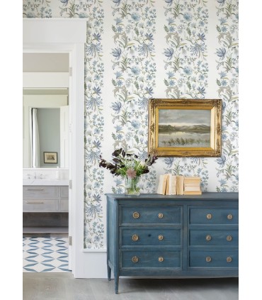 4147-27398 - Teonna Blue Floral Stripe Wallpaper-Haberdashery by A Street