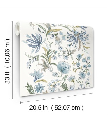 4147-27398 - Teonna Blue Floral Stripe Wallpaper-Haberdashery by A Street