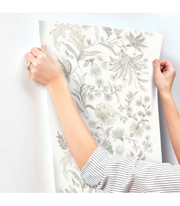 4147-27400 - Teonna Light Grey Floral Stripe Wallpaper-Haberdashery by A Street