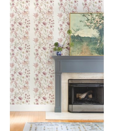 4147-27399 - Teonna Light Pink Floral Stripe Wallpaper-Haberdashery by A Street