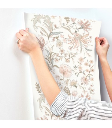 4147-27399 - Teonna Light Pink Floral Stripe Wallpaper-Haberdashery by A Street