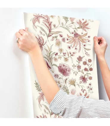 4147-27397 - Teonna Raspberry Floral Stripe Wallpaper-Haberdashery by A Street