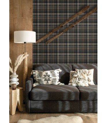 4142-72632 - Dutton Plaid Charcoal Wallpaper-Chesapeake
