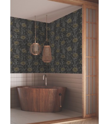ZA8017 - French Marigold Black & Gold Wallpaper-Tea Garden 2