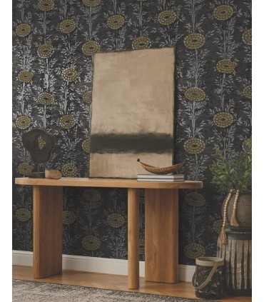 ZA8017 - French Marigold Black & Gold Wallpaper-Tea Garden 2