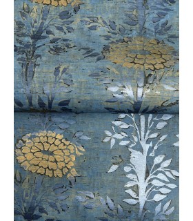 AF6520 - French Marigold Denim & Gold Wallpaper-Tea Garden 2
