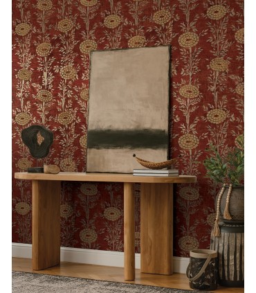 ZA8019 - French Marigold Red & Gold Wallpaper-Tea Garden 2