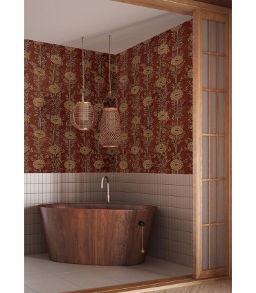 ZA8019 - French Marigold Red & Gold Wallpaper-Tea Garden 2