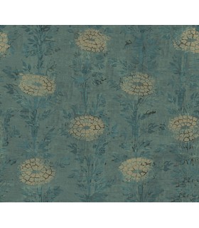 AF6519 - French Marigold Teal Green & Gold Wallpaper-Tea Garden 2