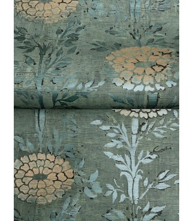 AF6519 - French Marigold Teal Green & Gold Wallpaper-Tea Garden 2