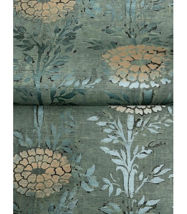 AF6519 - French Marigold Teal Green & Gold Wallpaper-Tea Garden 2