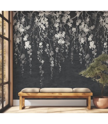 ZA8058M - Sakura Blooms Black Wall Mural-Tea Garden 2