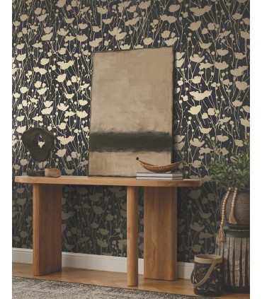 ZA8066 - Shimmering Poppies Black & Gold Wallpaper-Tea Garden 2
