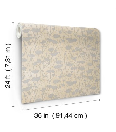 ZA8067 - Shimmering Poppies Cream & Silver Wallpaper-Tea Garden 2