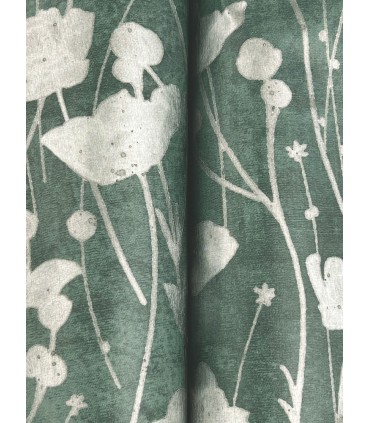 ZA8068 - Shimmering Poppies Green & Silver Wallpaper-Tea Garden 2