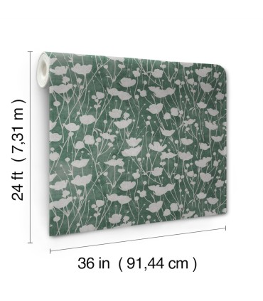 ZA8068 - Shimmering Poppies Green & Silver Wallpaper-Tea Garden 2