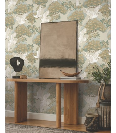 ZA8009 - Sprig & Heron Beige Wallpaper-Tea Garden 2