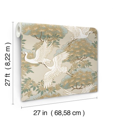 ZA8009 - Sprig & Heron Beige Wallpaper-Tea Garden 2