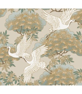 ZA8009 - Sprig & Heron Beige Wallpaper-Tea Garden 2