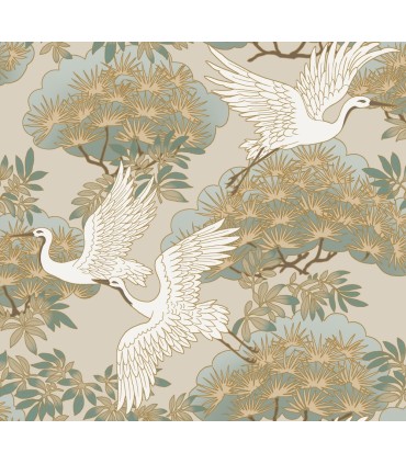ZA8009 - Sprig & Heron Beige Wallpaper-Tea Garden 2