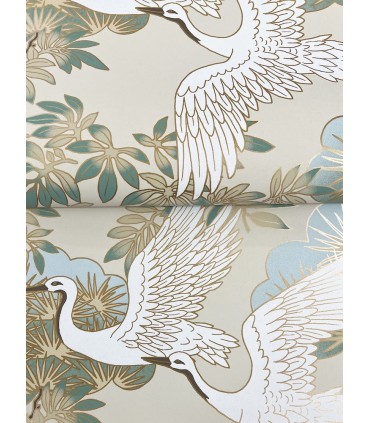 ZA8009 - Sprig & Heron Beige Wallpaper-Tea Garden 2