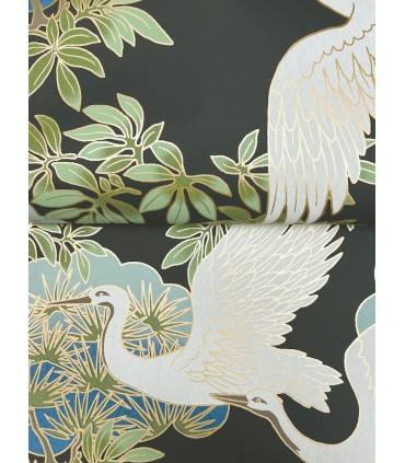 AF6593 - Sprig & Heron Black Wallpaper-Tea Garden 2