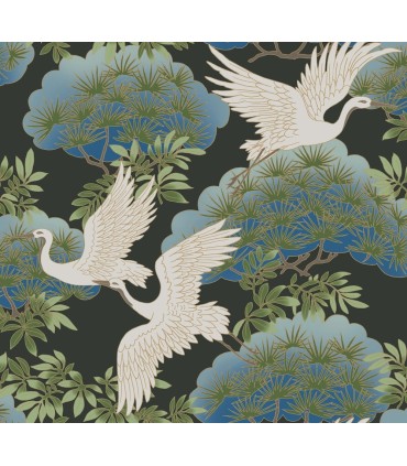 AF6593 - Sprig & Heron Black Wallpaper-Tea Garden 2