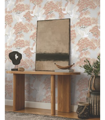 AF6590 - Sprig & Heron Coral Wallpaper-Tea Garden 2