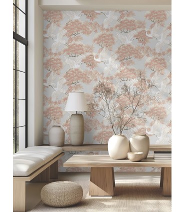 AF6590 - Sprig & Heron Coral Wallpaper-Tea Garden 2
