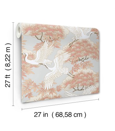 AF6590 - Sprig & Heron Coral Wallpaper-Tea Garden 2