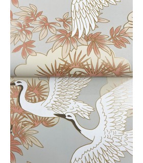 AF6590 - Sprig & Heron Coral Wallpaper-Tea Garden 2