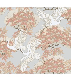 AF6590 - Sprig & Heron Coral Wallpaper-Tea Garden 2