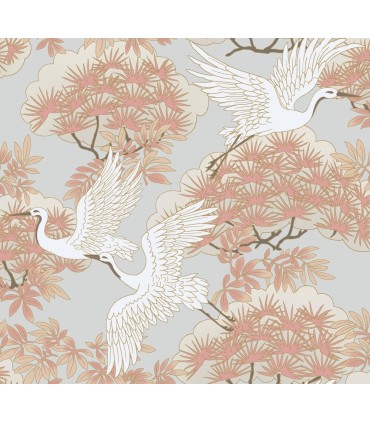 AF6590 - Sprig & Heron Coral Wallpaper-Tea Garden 2
