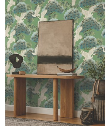 ZA8008 - Sprig & Heron Green Wallpaper-Tea Garden 2