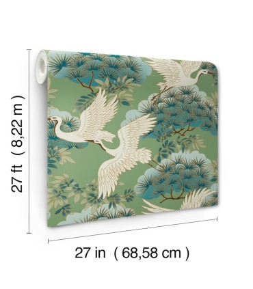 ZA8008 - Sprig & Heron Green Wallpaper-Tea Garden 2