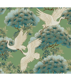 ZA8008 - Sprig & Heron Green Wallpaper-Tea Garden 2
