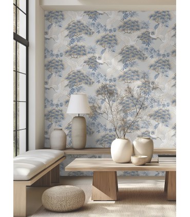 AF6591 - Sprig & Heron Light Blue Wallpaper-Tea Garden 2