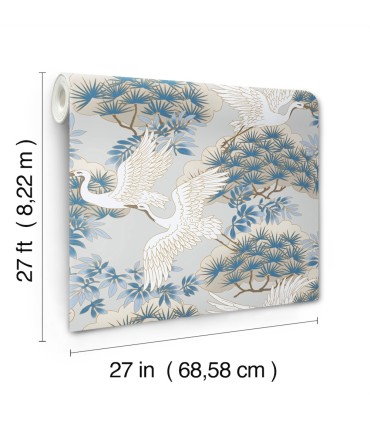 AF6591 - Sprig & Heron Light Blue Wallpaper-Tea Garden 2