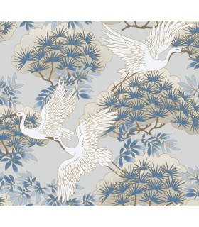 AF6591 - Sprig & Heron Light Blue Wallpaper-Tea Garden 2