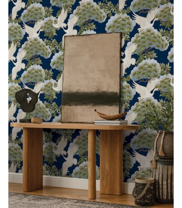 ZA8007 - Sprig & Heron Navy Wallpaper-Tea Garden 2