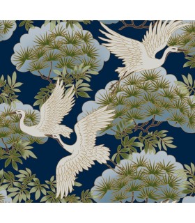 ZA8007 - Sprig & Heron Navy Wallpaper-Tea Garden 2