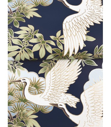 ZA8007 - Sprig & Heron Navy Wallpaper-Tea Garden 2