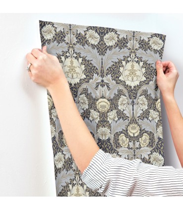 4171-82061 - Myrtle Blue Floral Ogee Wallpaper-Hidden Treasures Vol 2