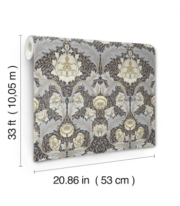 4171-82061 - Myrtle Blue Floral Ogee Wallpaper-Hidden Treasures Vol 2