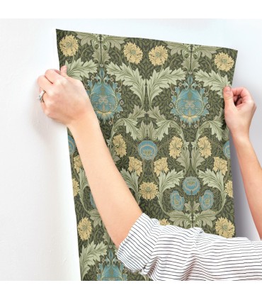 4171-82060 - Myrtle Dark Green Floral Ogee Wallpaper-Hidden Treasures Vol 2