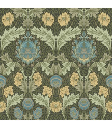 4171-82060 - Myrtle Dark Green Floral Ogee Wallpaper-Hidden Treasures Vol 2