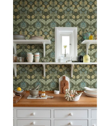 4171-82060 - Myrtle Dark Green Floral Ogee Wallpaper-Hidden Treasures Vol 2