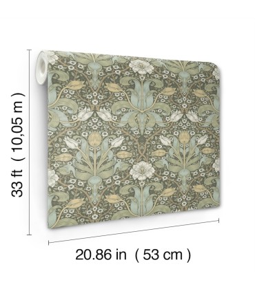 4171-82067 - Spring Thicket Green Tulip Damask Wallpaper-Hidden Treasures Vol 2