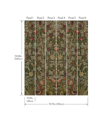 4171-HT84003 - Vine Embroidery Dark Green Wall Mural-Hidden Treasures Vol 2
